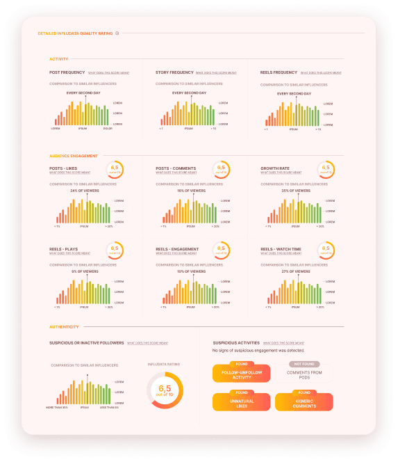 Influencer profile analysis with engagement rates, audience demographics and performance scores