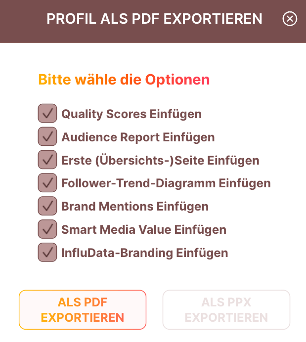 Insights Teilen - Export Optionen auswählen