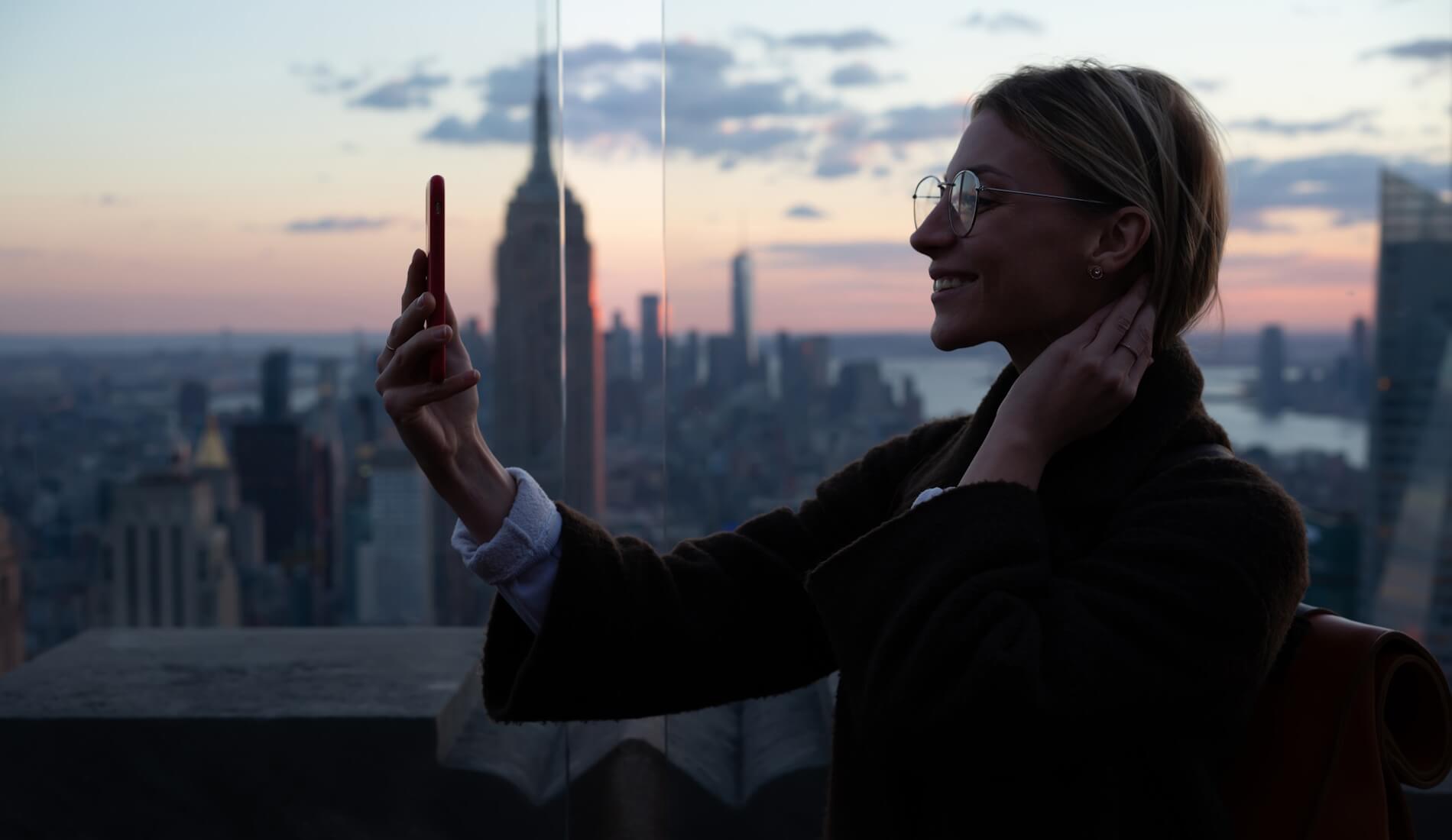 An influencer shooting a video in New York