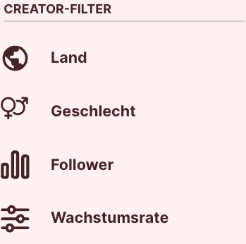 Die Content Search Creator-Filter aus der influData App